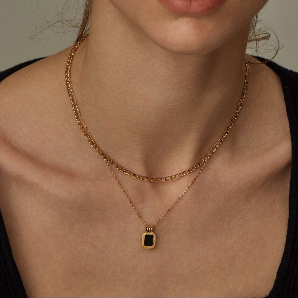 Double Layer Black Stone Necklace