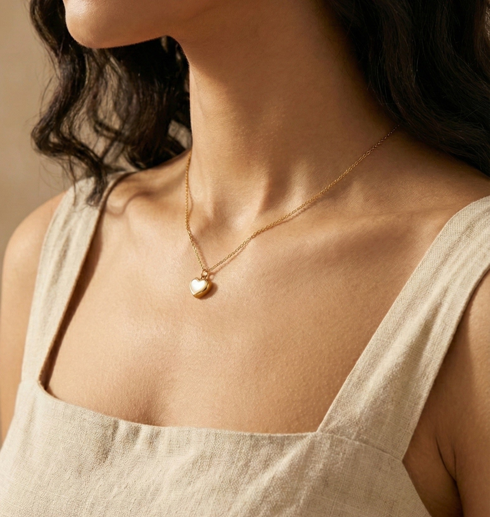 Natural Shell Heart Golden Necklace
