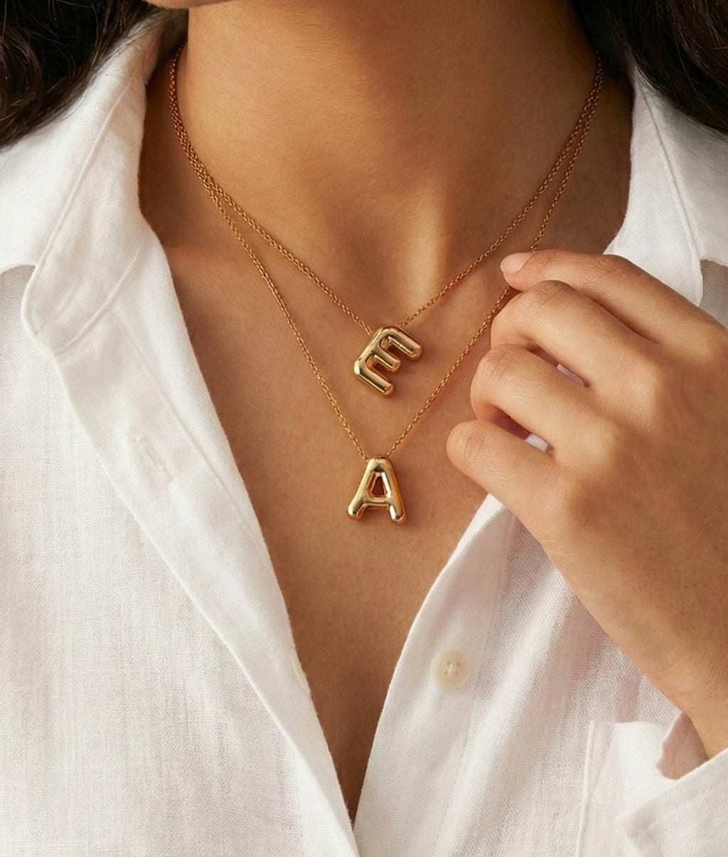 Gold Bubble Letters Necklace