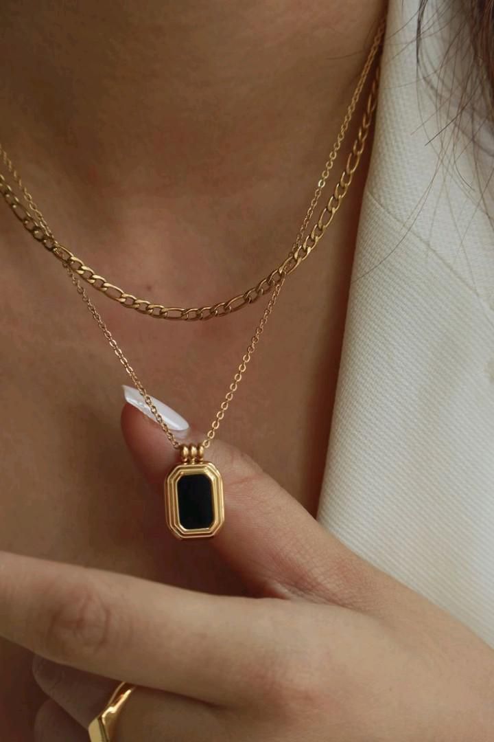 Double Layer Black Stone Necklace