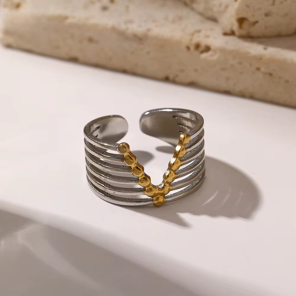V Gold and Silver Ring