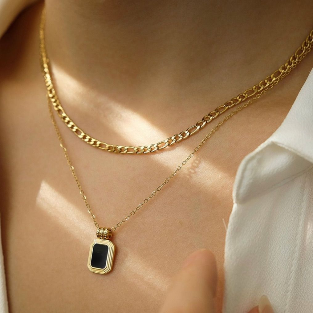 Double Layer Black Stone Necklace