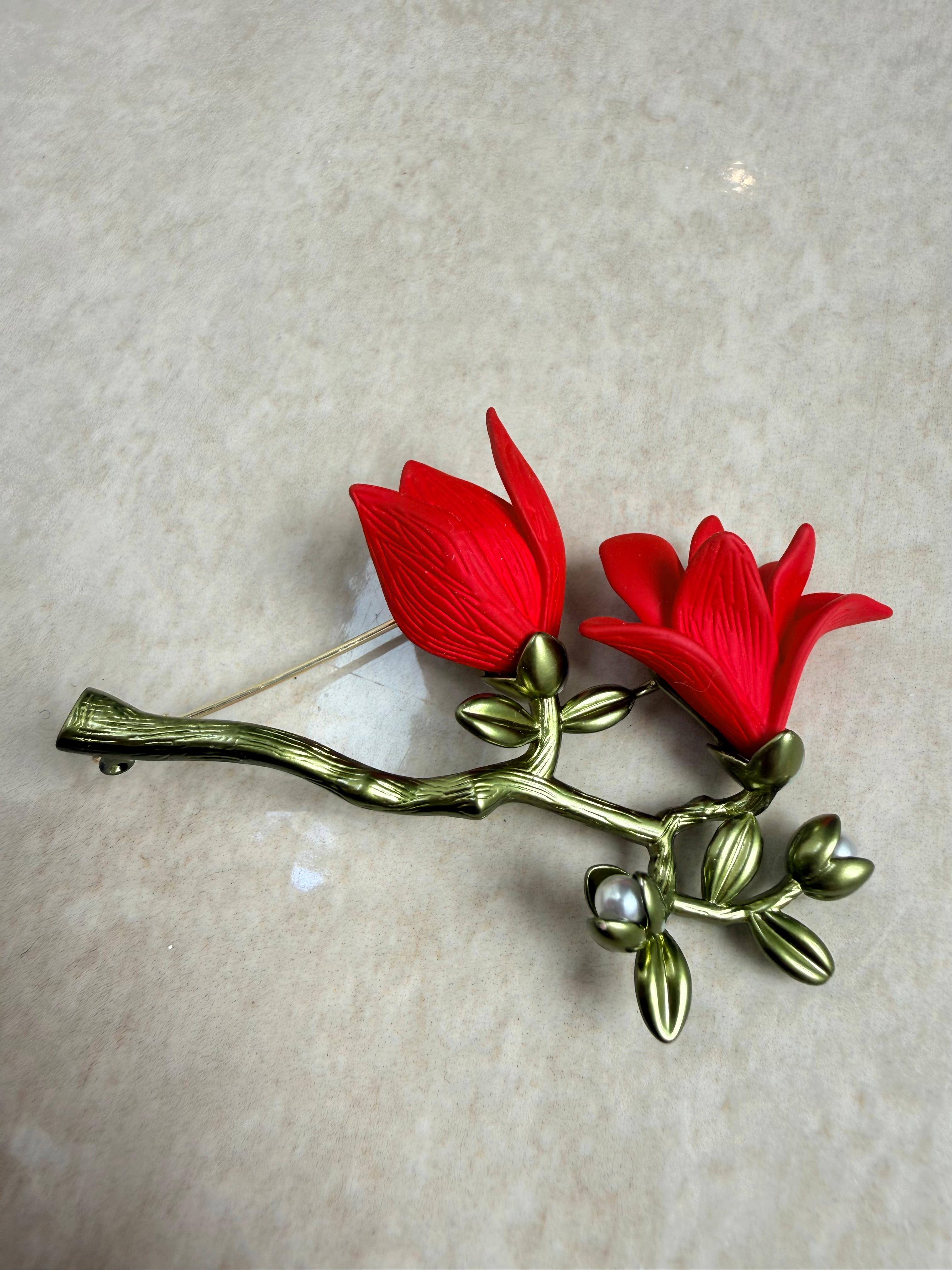 Painted Gardenia Brooch