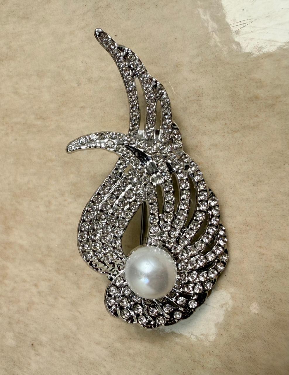 Silver Swan Wing Brooch